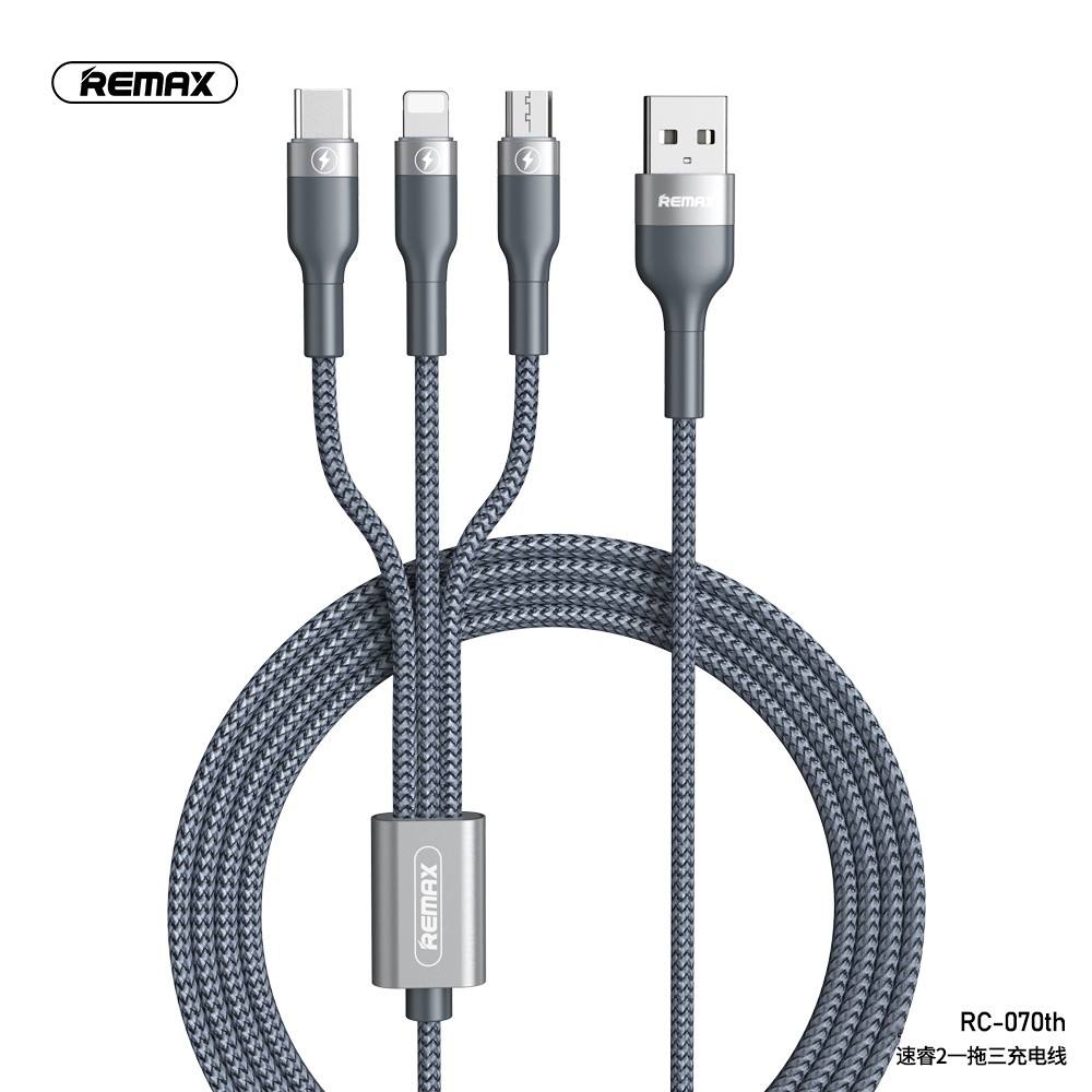 [MẪU MỚI] Cáp Sạc Remax 3 Đầu IPHONE - MICRO USB - TYPE C Dây Dù RC-070TH RC-131th