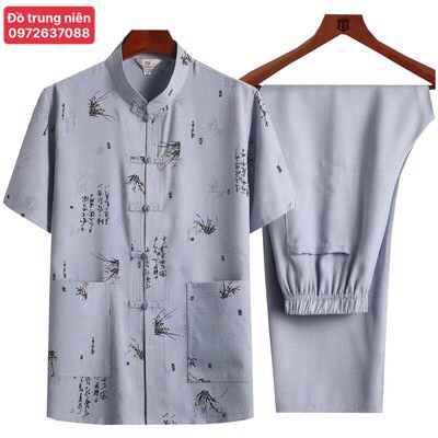 Bộ quần áo mặc nhà cho nam trung niên cổ tàu ngắn- Bộ Đồ Trung Niên Cho Ông Cho Bố COTAYNGAN2
