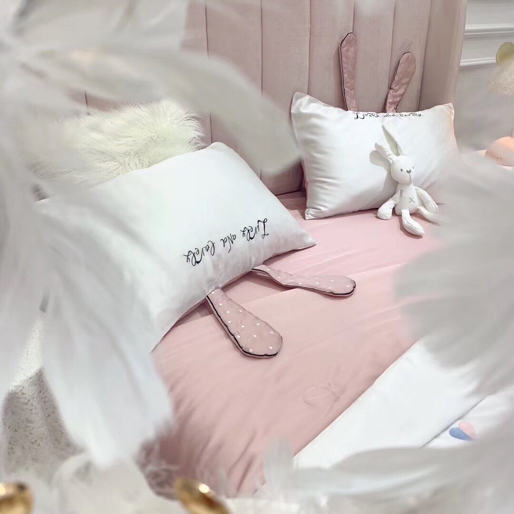 Bộ chăn ga gối   [drap ra ] cotton lụa cao cấp  thỏ hồng
