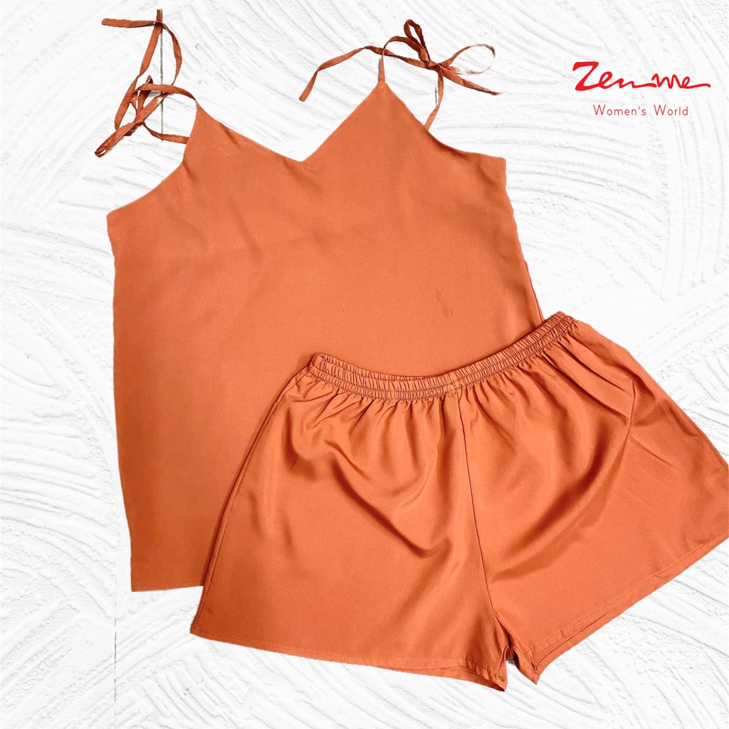 Bộ ngủ 2 dây Zen Me buộc nơ họa tiết xinh xắn - lụa giấy nhẹ mịn | BigBuy360 - bigbuy360.vn