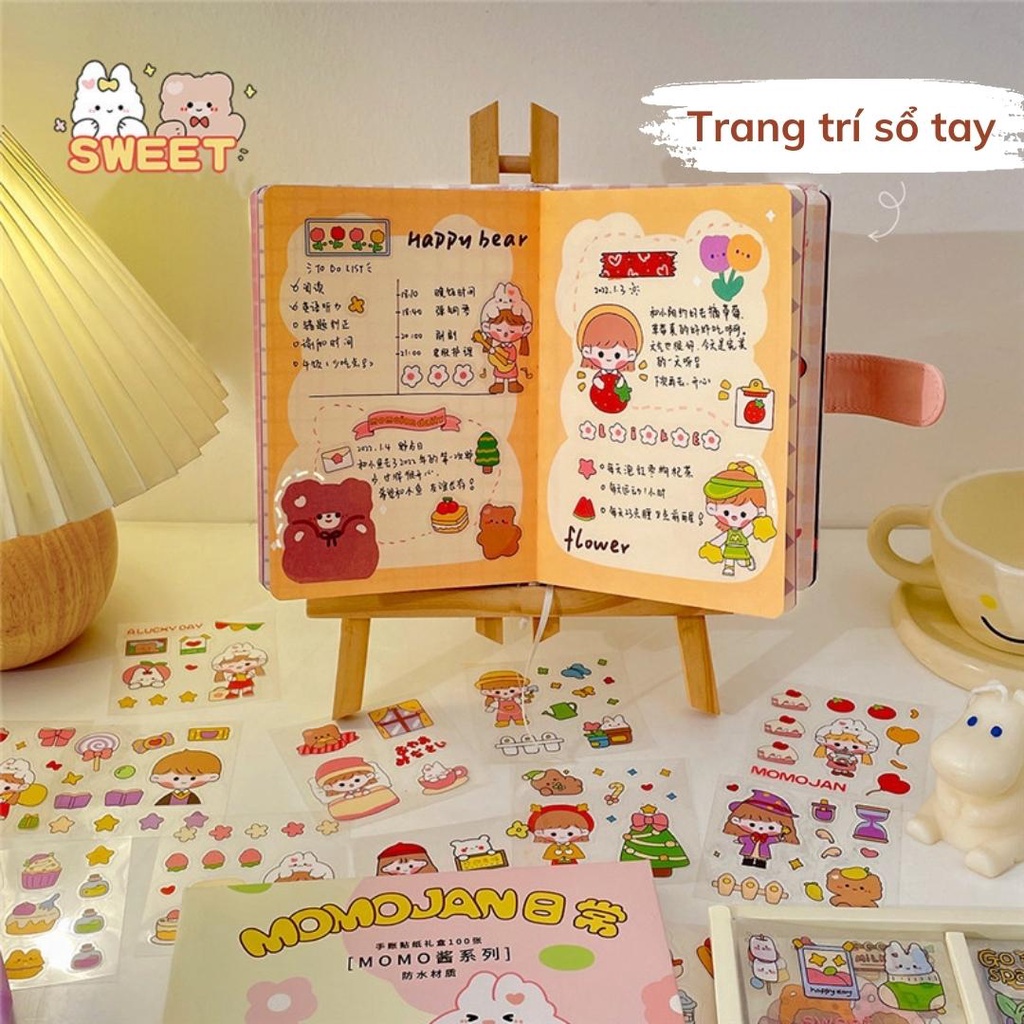 Sticker dán gấu vàng dễ thương trang trí bình nước, điện thoại nhựa PET siêu dính chống nước