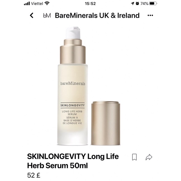 serum thảo dược bareMinerals tăng đề kháng giúp da săn chắc sáng mịn chống lão hoá toàn diện 1ml