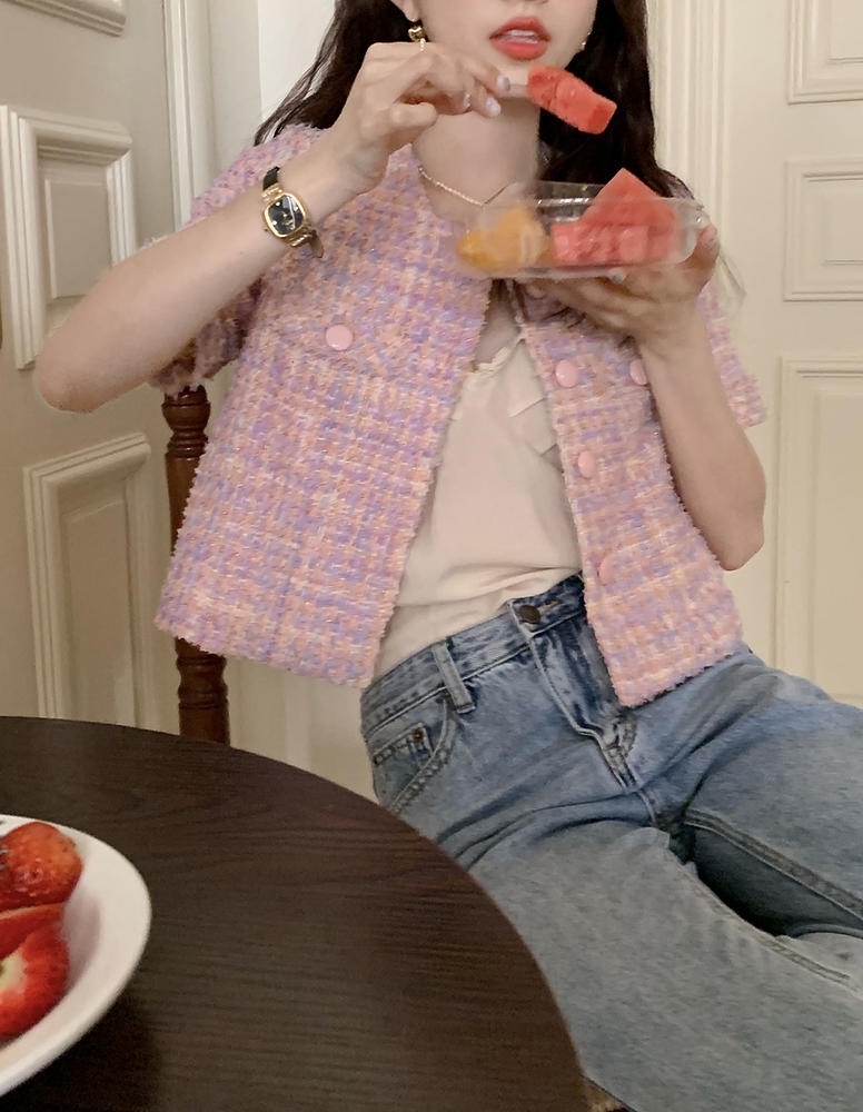 Áo Khoác Vải Tweed Ngắn Tay Thời Trang Retro Thanh Lịch 50773