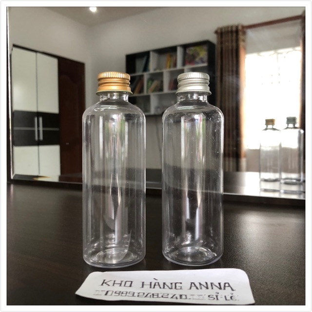 50 chai pet 100ml nắp nhôm - Chai pet trong suốt/ xanh lá / Nâu - combo 50 chai chiết mỹ phẩm 100ml nắp nhôm bạc, đồng