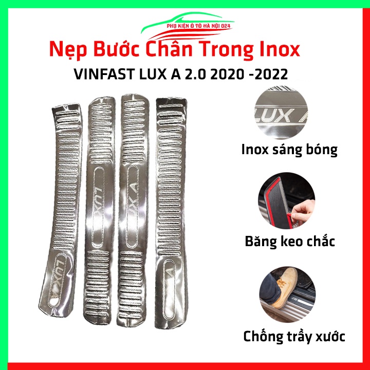 Ốp bậc cửa, nẹp bước chân trong INOX cho xe Vinfast Lux A 2.0 2020-2022 chống trầy bảo vệ trang trí xe