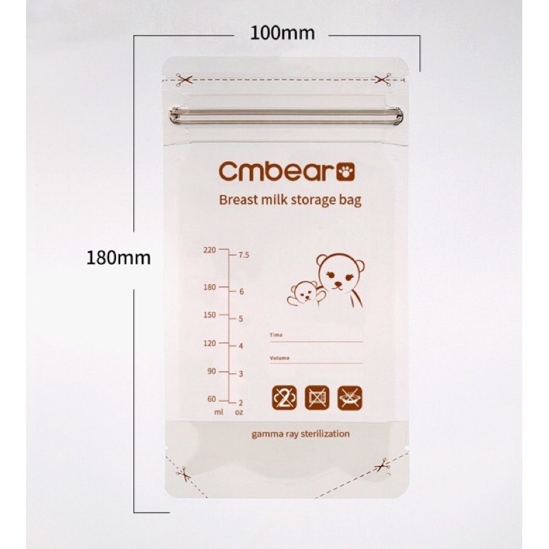 Túi trữ sữa Cmbear 220ml hộp 30 túi