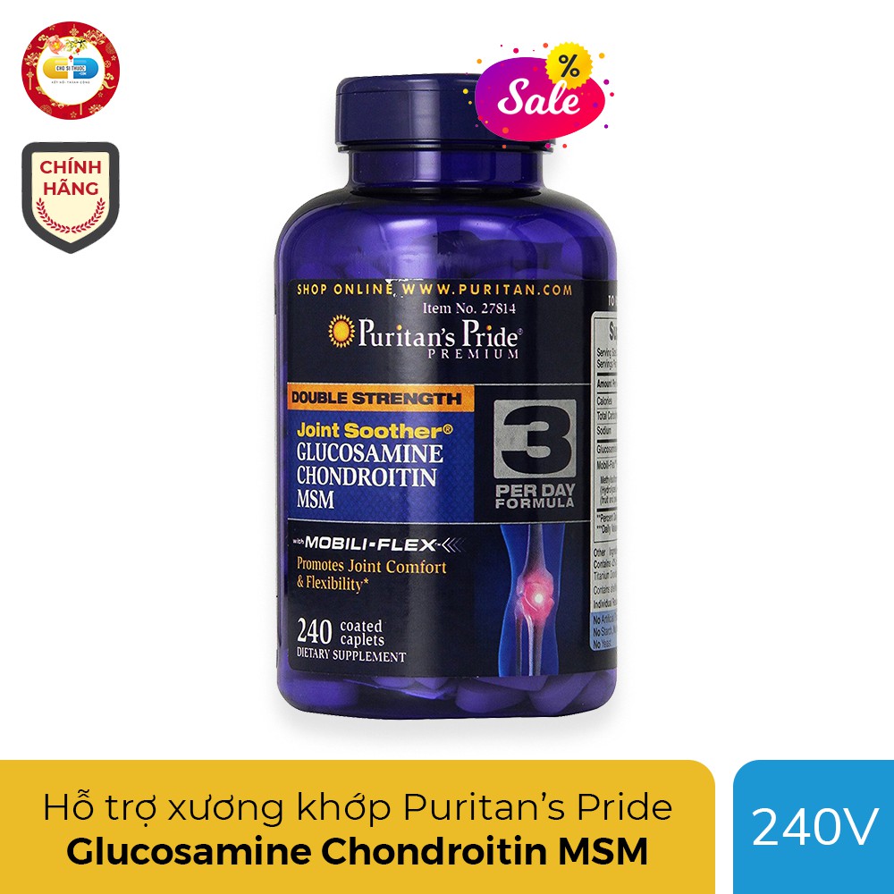 [Date: 2021] Puritan Pride Glucosamine Chondroitin MSM viên uống bổ khớp của Mỹ Puritan's Pride, Chai 240 viên