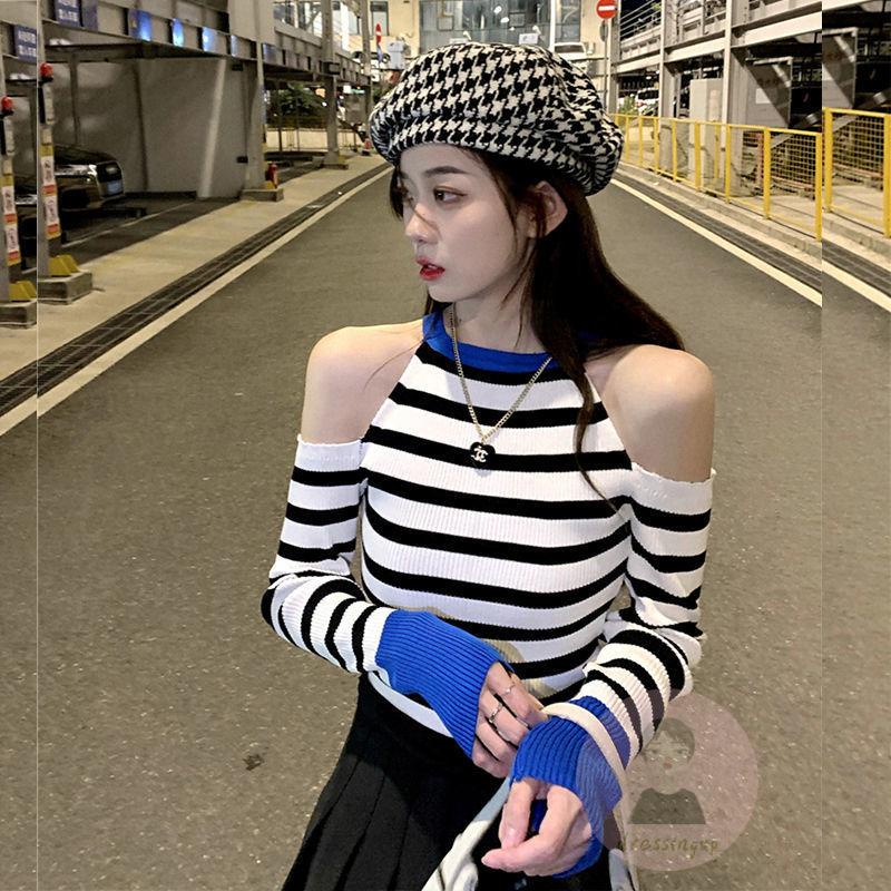 Áo Thun Dài Tay Cổ Tròn Họa Tiết Sọc Ngang Thời Trang Dành Cho Nữ