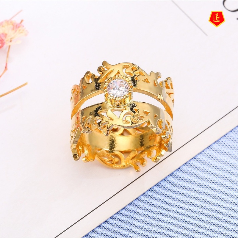 Nhẫn Mạ Vàng 18k Hình Vương Miện Phong Cách Vintage Cho Nữ