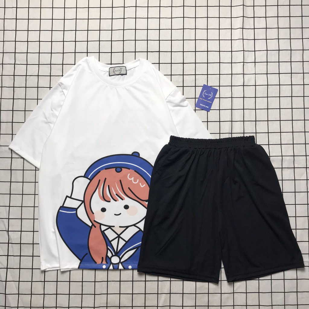 Set Bộ In Hình Nữ Sinh From Rộng Unisex - Lapi VN, Đồ Bộ Mặc Nhà Tay Lỡ Freesize Đến 70kg