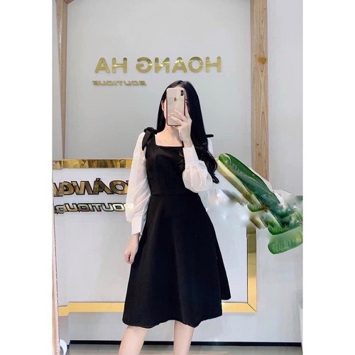 [Mã 1511FASHIONSALE giảm 10% đơn 99K] Váy đen Xoè tay voan bồng