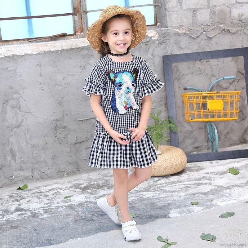 Đầm kẻ ca rô đính sequin lấp lánh đáng yêu dành cho bé gái