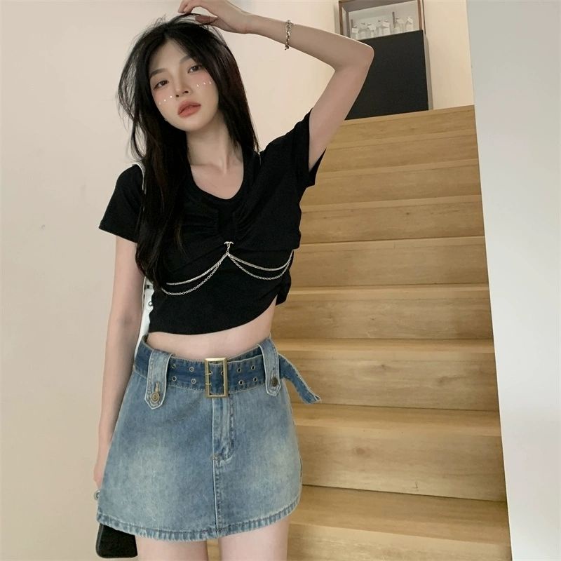 COZOKC COZOK Áo kiểu COZOK tay ngắn hở lưng thiết kế đơn giản thời trang