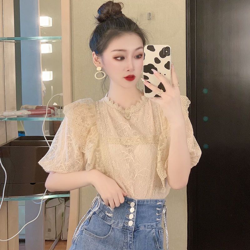 Hàng Có Sẵn Áo Sơ Mi Ren Tay Phồng Phong Cách Phương Tây Thiết Kế Mới Cho Nữ