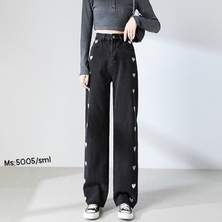 ☀️Baggy jeans ống suông thêu tim💯