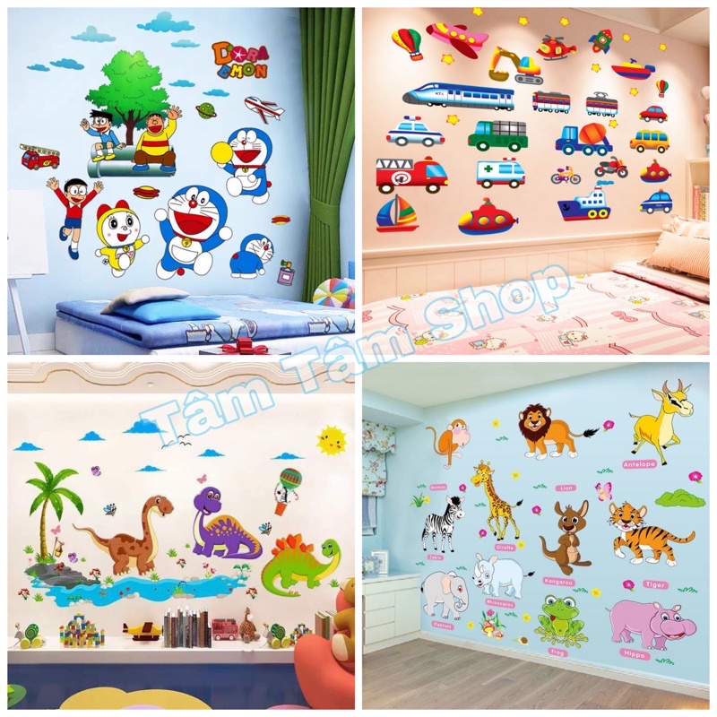 Tranh decal dán tường cho bé, nhiều mẫu mã sẵn keo dán.