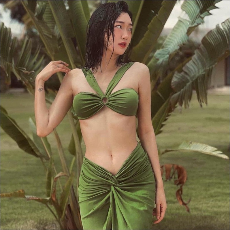 SET ĐỒ BƠI ĐI BIỂN, BIKINI HAI MÃNH KHOEN KÈM QUÂY RÚT HỒ NGỌC HÀ SANG CHẢNH ODERI BM-012