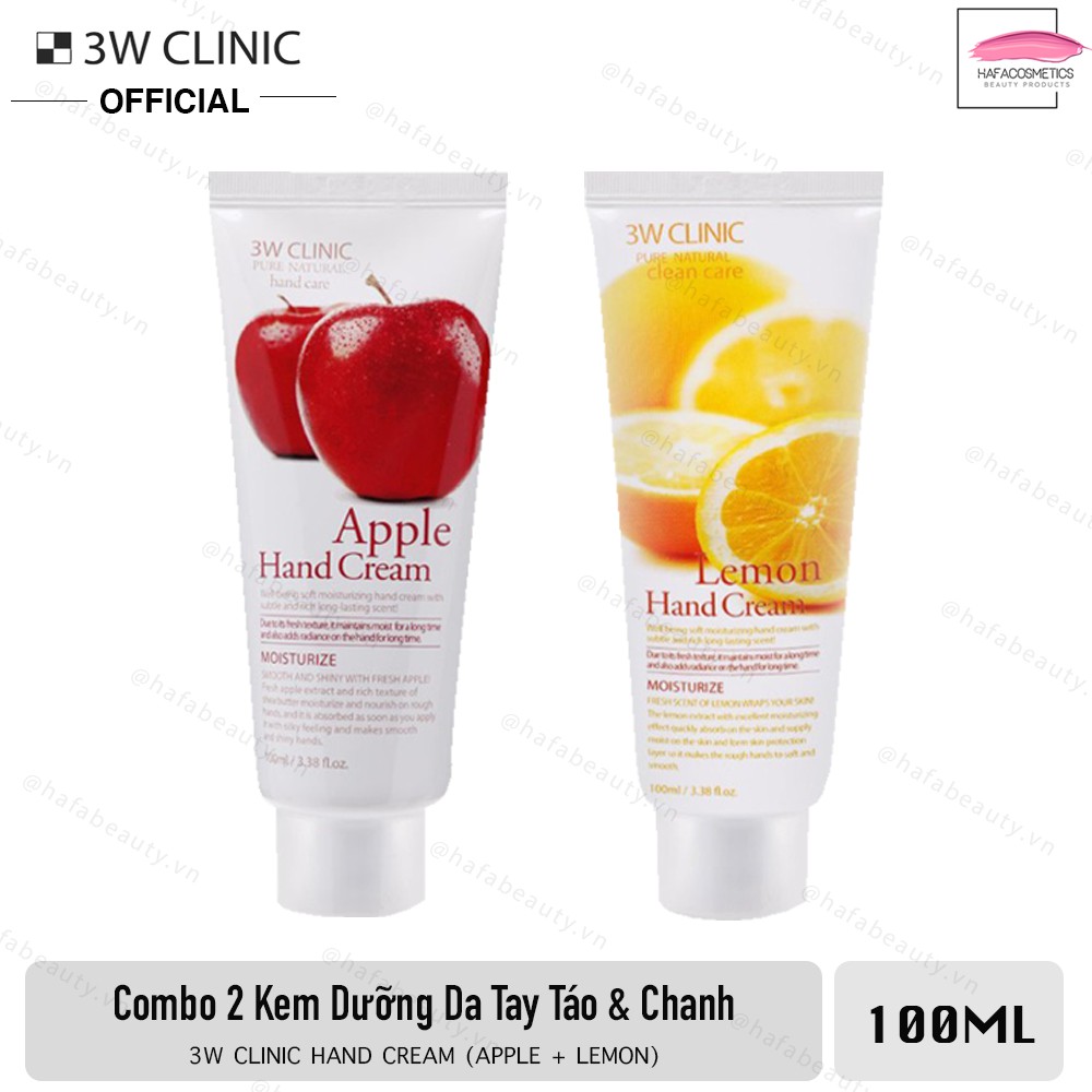 Combo 2 Kem dưỡng da tay hương chanh và táo mềm mươt 3W Clinic Hand Cream 100ml