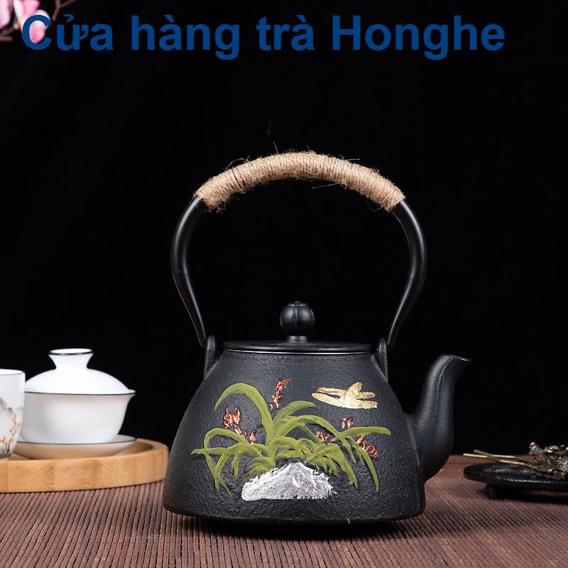 Ấm gang đôi có lưới pha trà cổ Nhật Bản, không tráng, đun nước, Bộ Kung Fu <