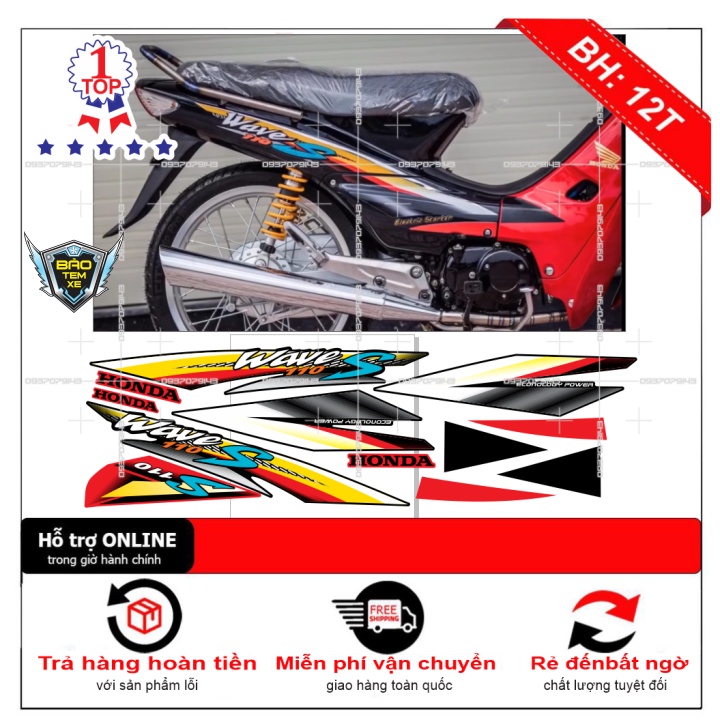 Tem rời dán xe wave nhỏ đời đầu s110 mẫu zin - Bi Decal