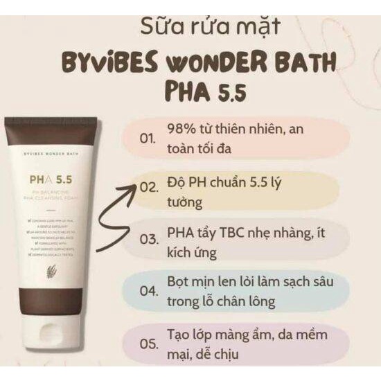 Sữa Rửa Mặt Byvibes Wonder Bath PHA 5.5 Dịu Nhẹ 130ml