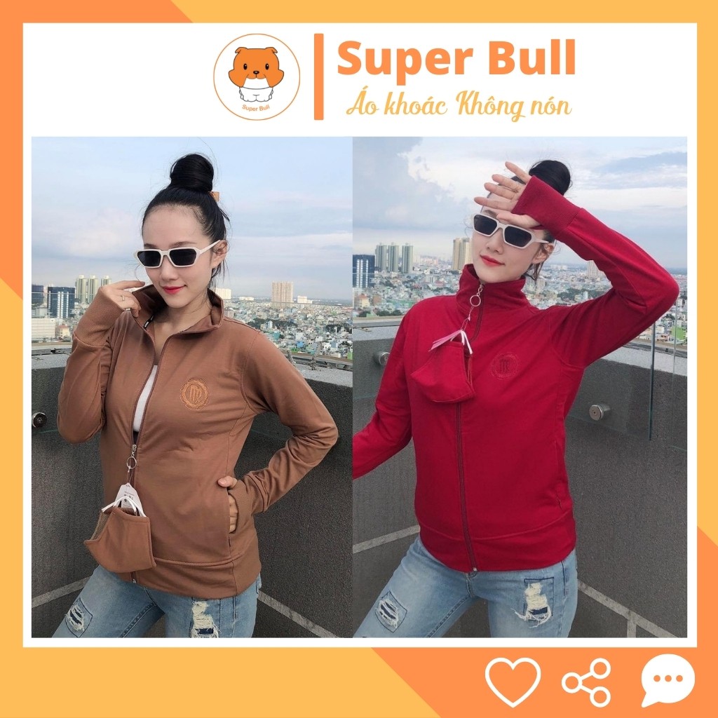 Áo khoác nữ chống nắng KHÔNG NÓN + Kèm khẩu trang thun coton 6 túi - Super Bull