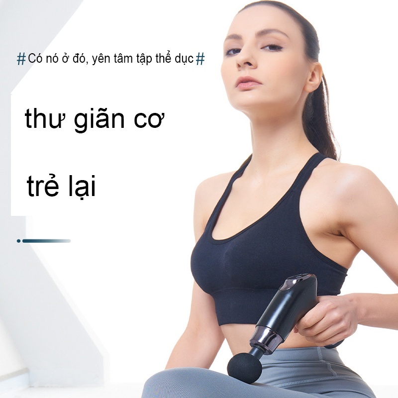 Máy massage cầm tay mini Fascial Gun cao cấp 4 đầu 6 chế độ rung - Súng massage toàn thân giảm căng cơ trị