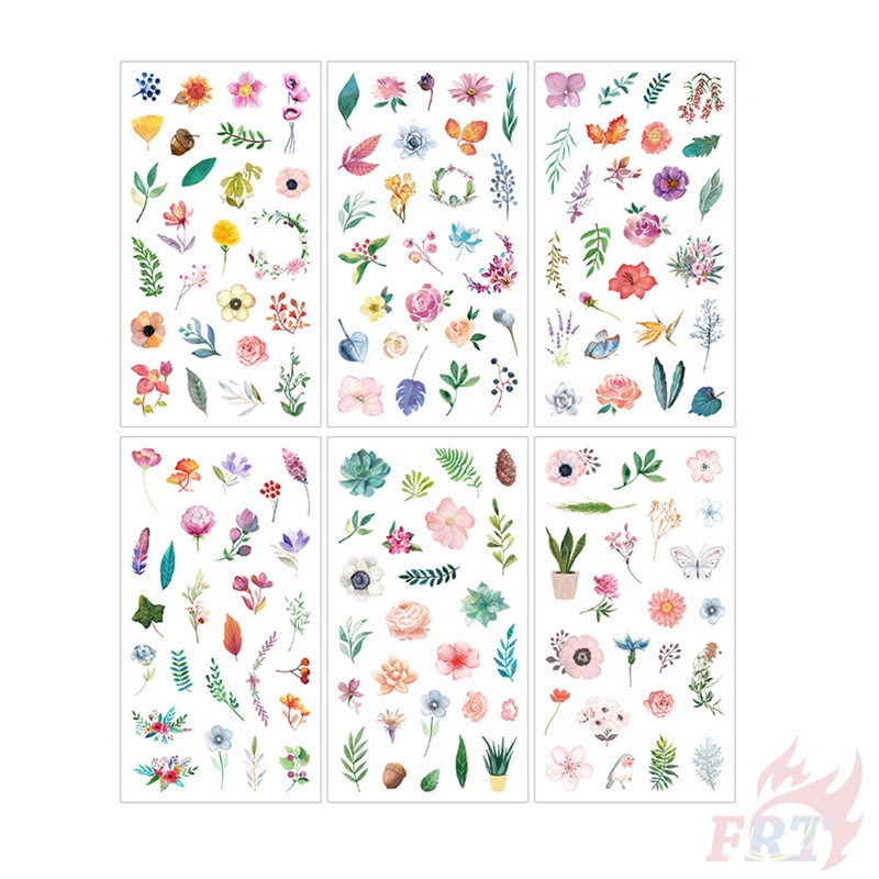 &gt; Ready Stock &lt;❉ Original Flower Giấy và decal dán tường ❉6Sheet/set Flowers &amp; Plant Diary Scrapbooking Decals Stickers