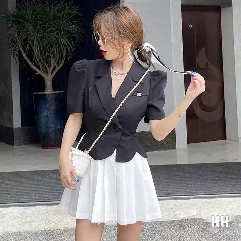 SET ÁO VEST SIÊU HOT MIX CHÂN VÁY XẾP LY