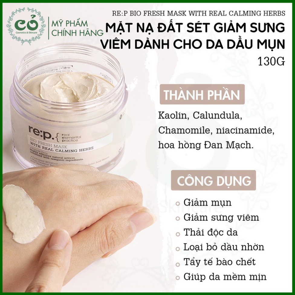 Mặt Nạ Đất Sét RE:P Giảm Mụn Và Se Khít Lỗ Chân Lông REP Bio Fresh Mask With Real Herbs 130g