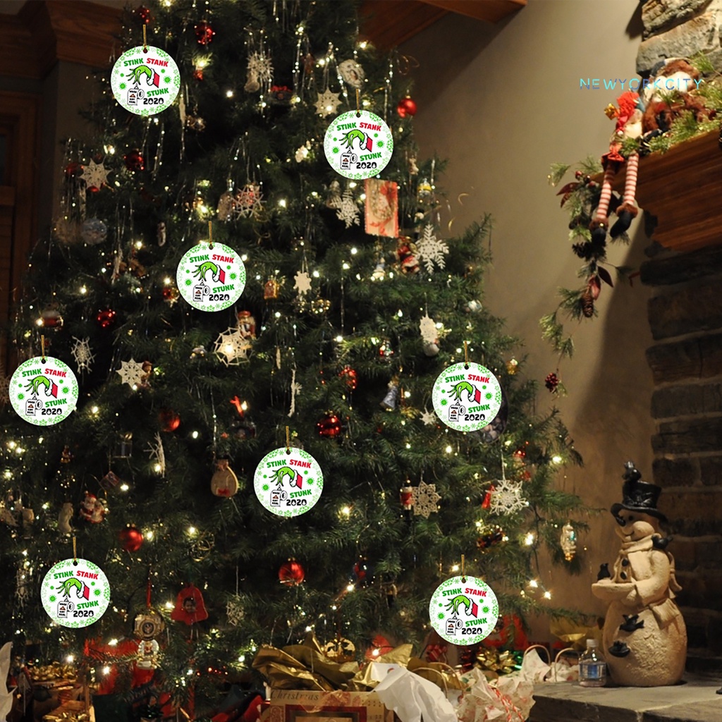 Phụ Kiện Treo Trang Trí Giáng Sinh Bằng Gỗ Hình Tròn Kèm Dây Màu Vàng