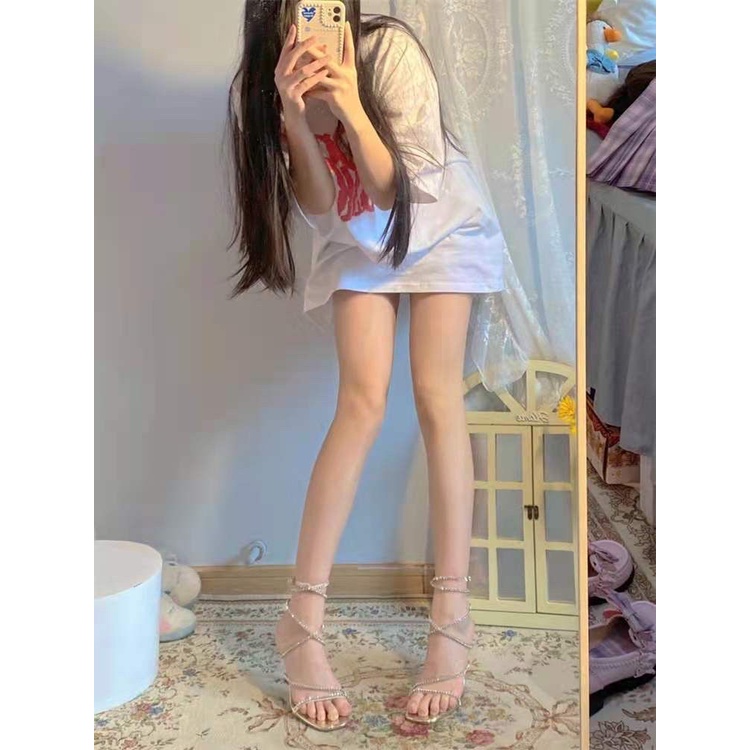 Giày Sandal Cao Gót Hở Ngón Quai Đính Đá Thời Trang Mùa Hè Quyến Rũ Phong Cách Roman 2022