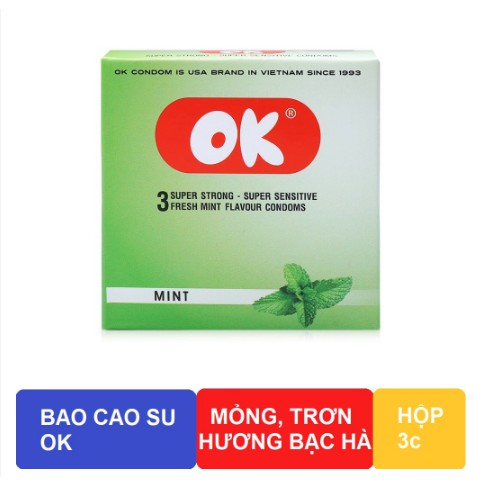 [ Chính Hãng ] - Bao Cao Su Ok - Hương Bạc Hà ( Hộp 3 cái )