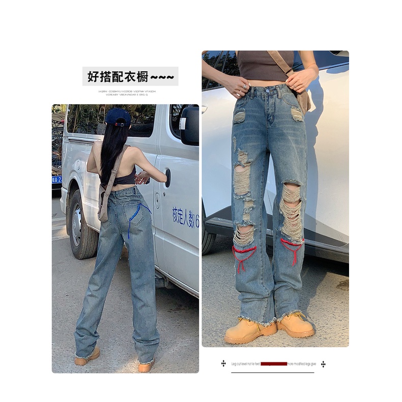 Quần Jean Rách Phong Cách Hip Hop Đường Phố Thời Trang Xuân Hè Hàn Quốc