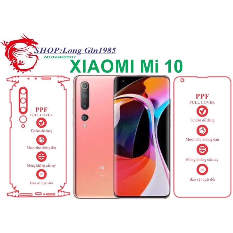 Xiaomi Mi 10 miếng dán trong Ppf mặt sau và mặt trước chống va đập chống trầy xước