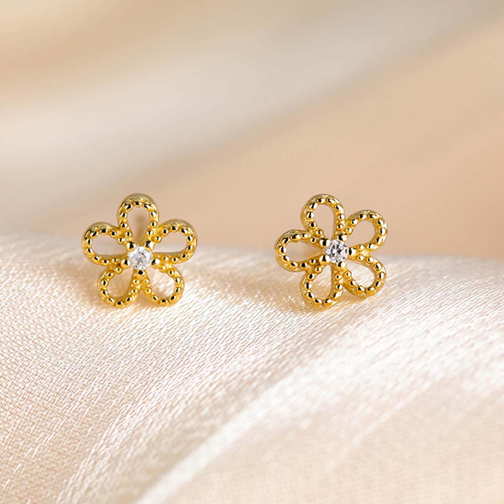 Khuyên tai kim loại kiểu bông hoa phong cách Hàn Quốc cho nữ