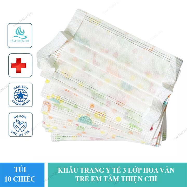 Khẩu trang y tế trẻ em 3 lớp hoa văn túi 10 chiếc TTC