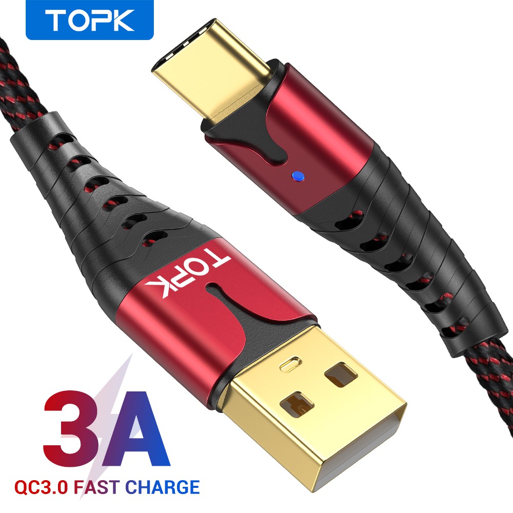 Cáp Sạc Type-C 2.4A AN42 TOPK Hỗ Trợ Sạc Nhanh/Truyền Dữ Liệu Thiết Kế Dây Bện Chắc Chắn [Chính Hãng]