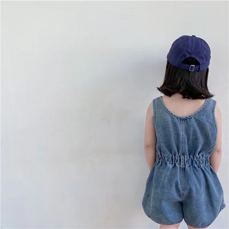 Bộ Áo Liền Quần Sát Nách Chất Denim Phong Cách Nhật Hàn Thời Trang Mùa Hè Cho Bé Trai Và Gái