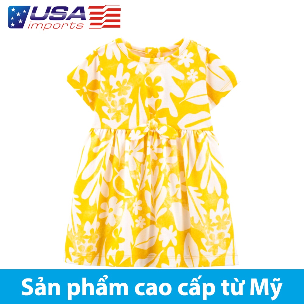 Đầm bé gái cotton vàng hoạ tiết hoa kèm quần chíp Car-tờ Auth Từ Mỹ (1K473510)