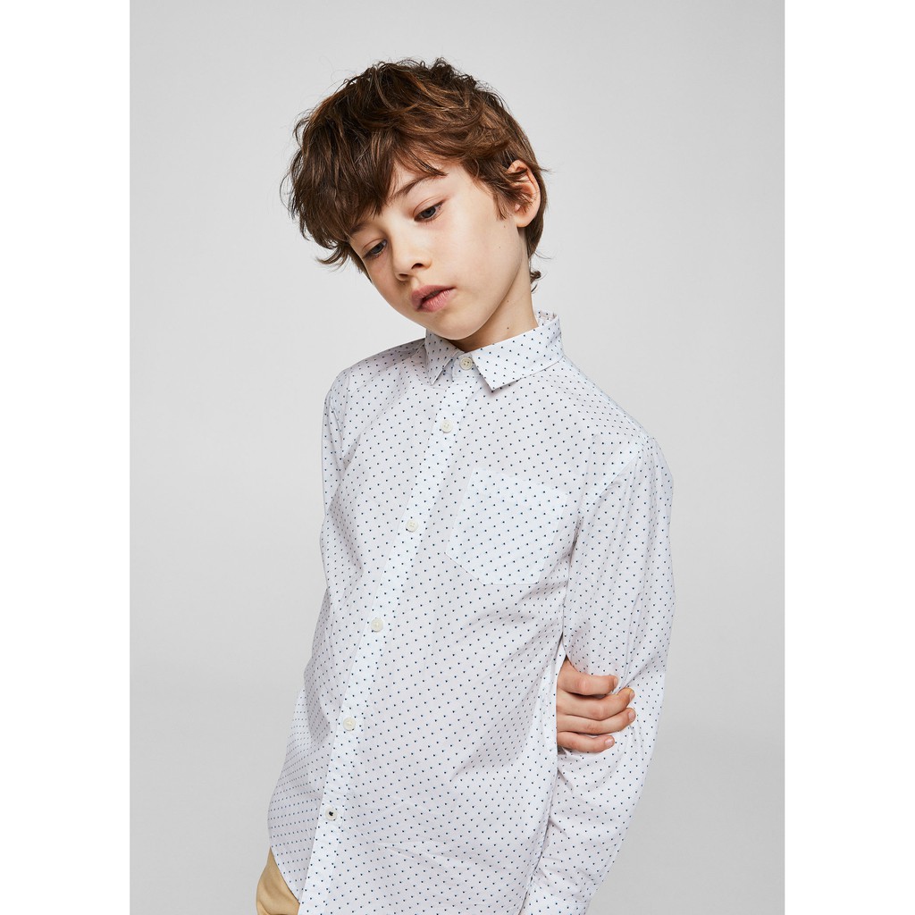 Hàng hiệu chính hãng Mango Áo sơ mi trắng dài tay họa tiết đa giác cho bé trai - Màu trắng - size 6: chiều cao 115-120