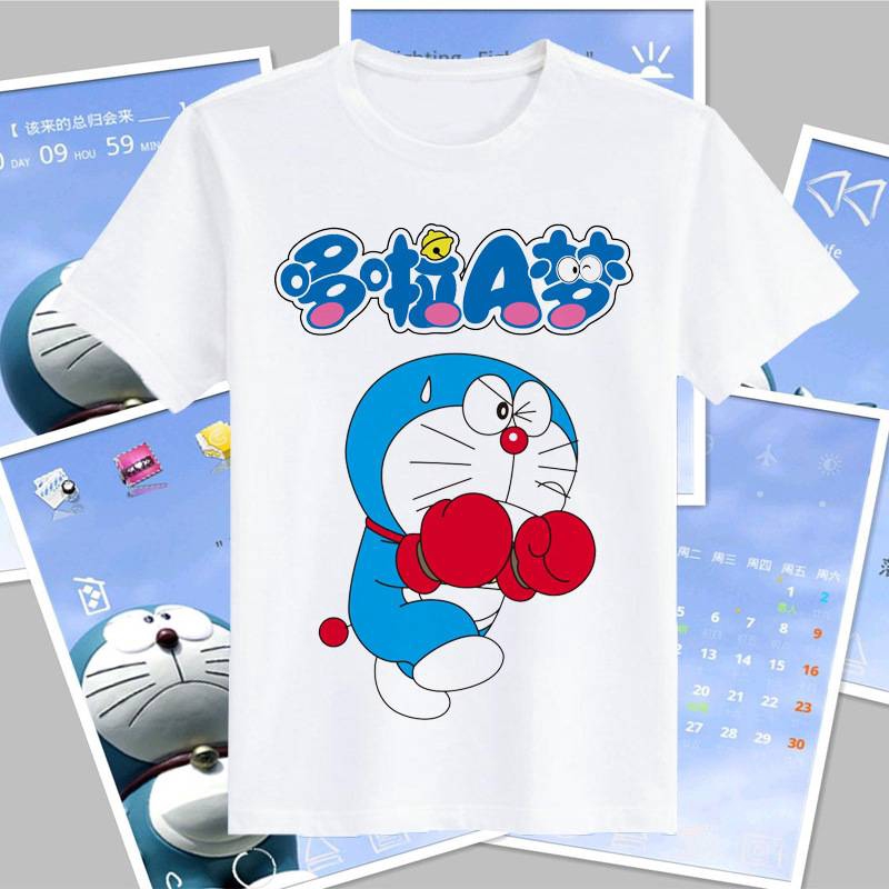 Áo Thun Ngắn Tay Dáng Dài In Hoạt Hình Doraemon Dễ Thương