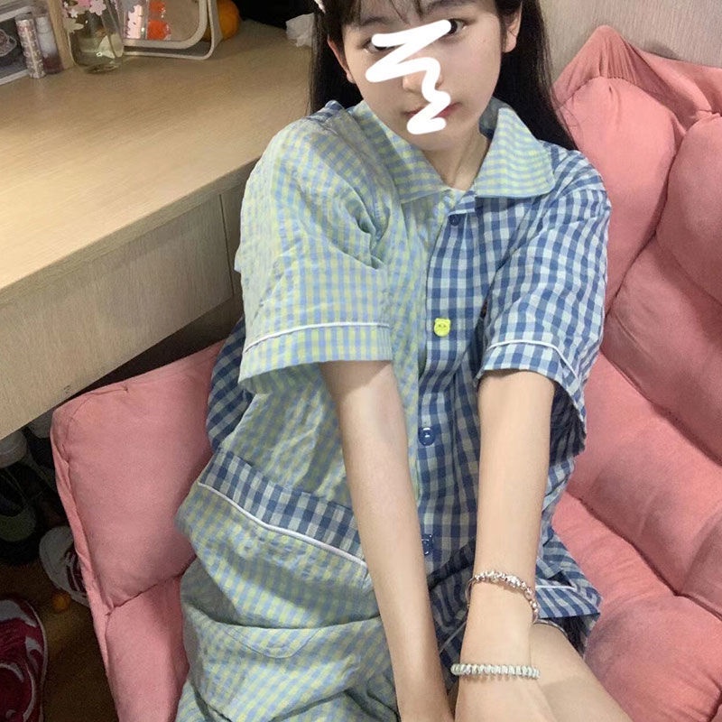 Bộ Đồ Ngủ Ngắn Tay Họa Tiết Kẻ Sọc Thời Trang Mùa Hè Mới Cho Nữ