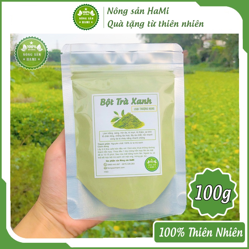 Bột trà xanh đắp mặt 100g HaMi, nguyên chất 100% tự nhiên, mặt nạ làm đẹp hiệu quả