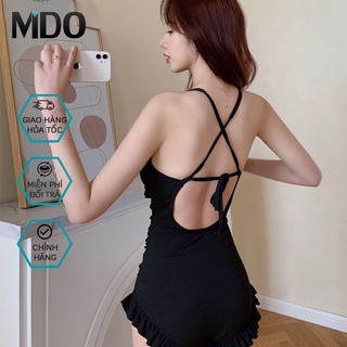 Bikini đi biển kín đáo 1 mảnh Mido K6, kiểu áo bơi nữ tay ngắn thắt nơ phong cách đồ bơi hàn quốc - FW01