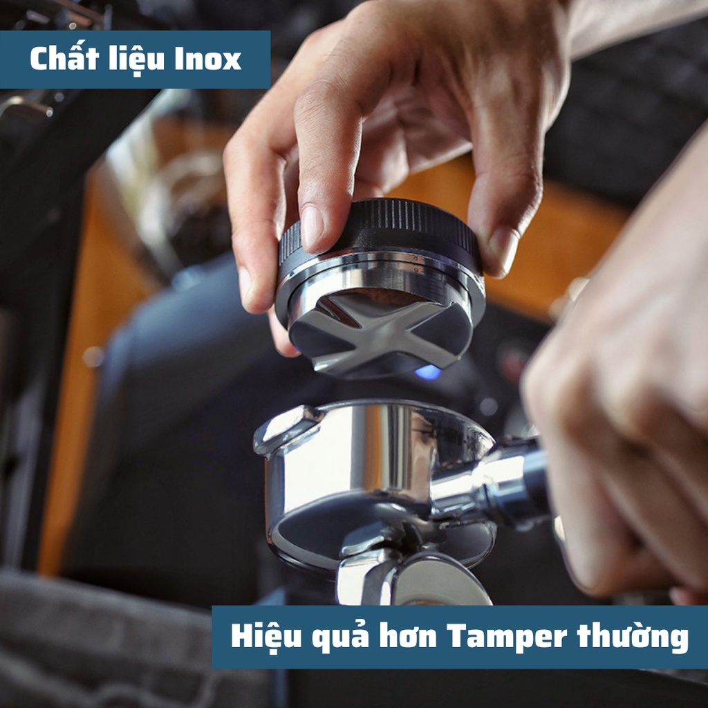 Tamper OCD tay nén 58mm dụng cụ nén cà phê 3 lưỡi pha Espresso cafe Arabica Inox cao cấp đường kính 51-53-58mm