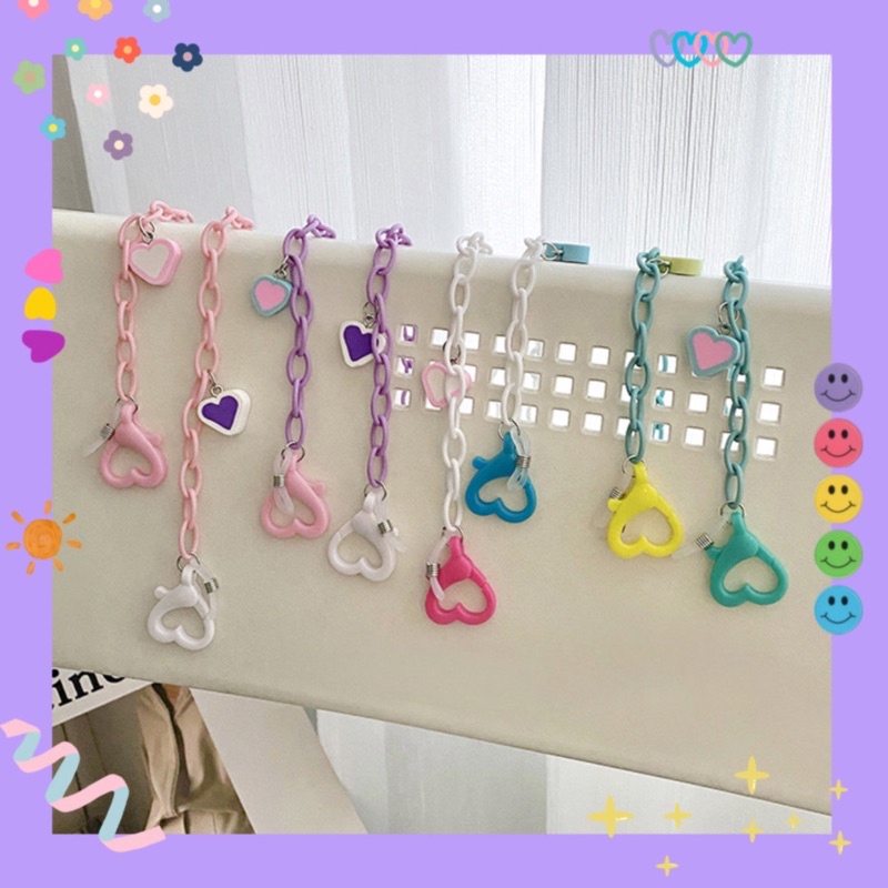 Dây đeo khẩu trang & mắt kính acrylic khoá trái tim 💓 charm tim 🎀 cute
