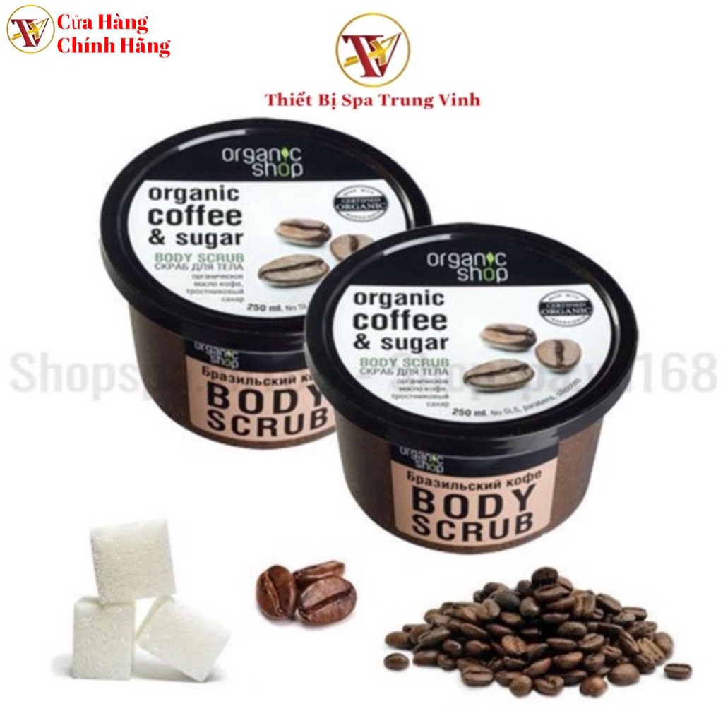 Tẩy Da Chết Toàn Thân Organic Shop Coffee Sugar Body Scrub 250g giúp tẩy tế bào chết, tái tạo da và thu nhỏ lỗ chân lông