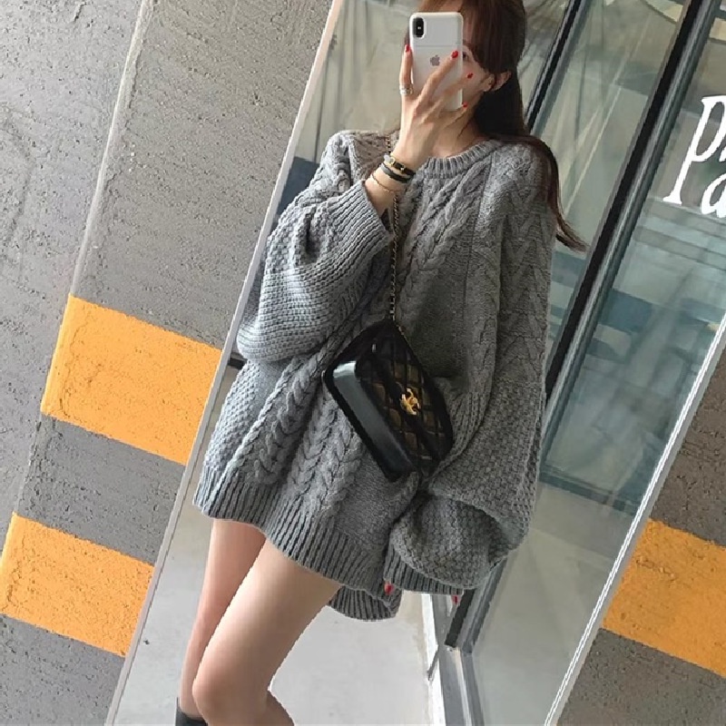 Áo Sweater Dệt Kim Cổ Tròn Dáng Rộng Thời Trang Thu Đông Phong Cách Hàn Quốc Cho Nữ