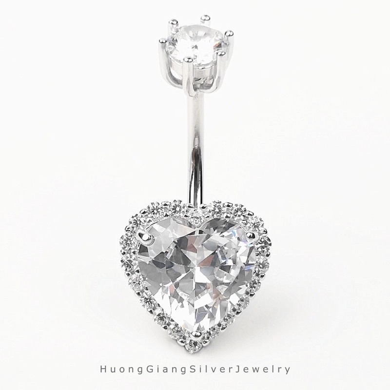 Khuyên rốn bạc s925 xi kim Hình Trái Tim  - HuongGiangSilver